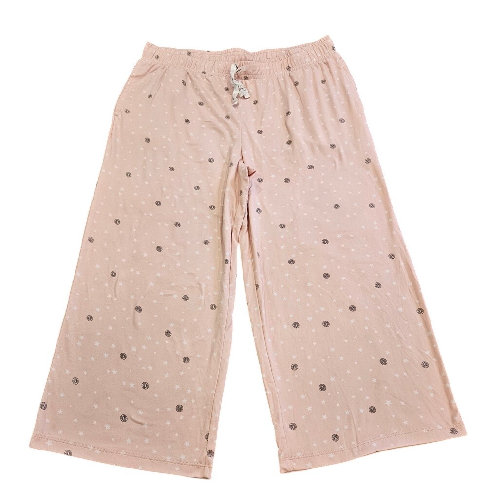 DKNY Capri Womens Pink Star Logo Print Wide Leg Pajama Sleep Pants Large
